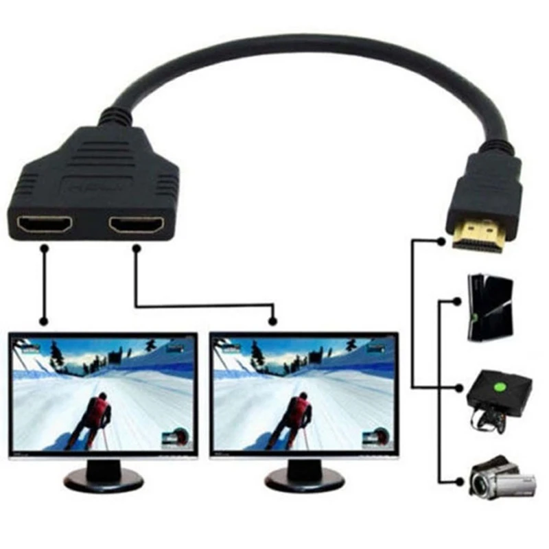 1 шт. 1 в 2 Выход HDMI сплиттер 1080P HDMI v1.4 штекер-двойной Женский Кабель-адаптер 2 двухпортовый Y HDMI конвертер Соединительный кабель Шнур