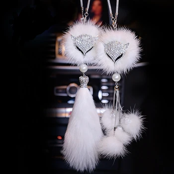 

Car Rear View Mirror Pendant Cute Plush Little Fox Charm Keychains Crystal Diamond Ornaments Girlfriend Birthday Gifts Keychain