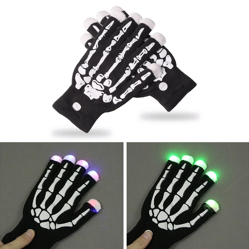 

Behogar 1 Pair Skeleton LED Gloves 3 Color 6 Mode Flashing Fingertips Lights Light Up Toys for Halloween Costume Party Supplies