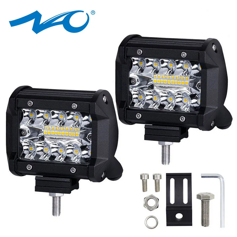 NAO светодиодный рабочий светильник светодиодный 12 в 60 Вт бар лампа 24 В точечный прожектор светильник s грузовики светодиодный противотуманный светильник для внедорожника 4 дюйма - Цвет: 60W