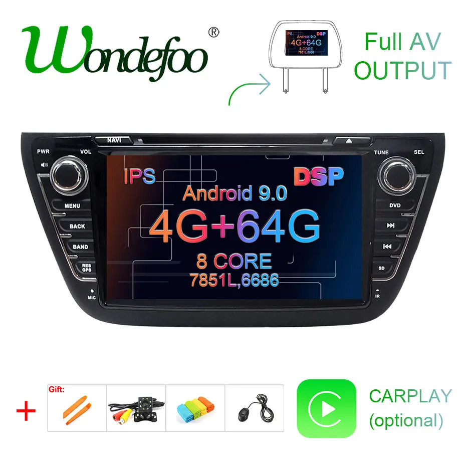 DSP ips Android 9,0 4G 64G AV выход автомобильный dvd-плеер для SUZUKI SX4 S-CROSS S CROSS gps-навигация, радио, стерео экран