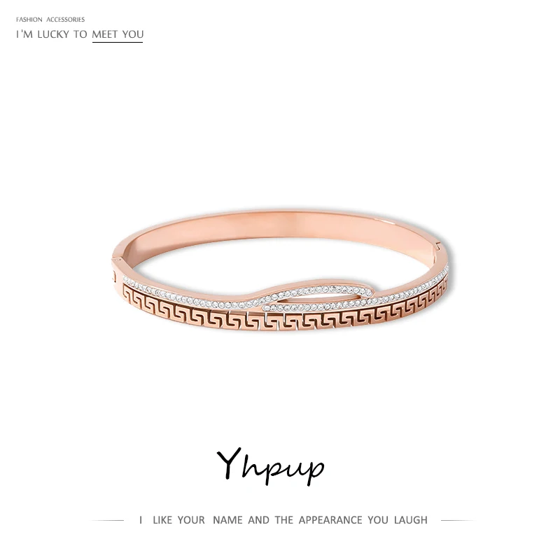 

Yhpup New Personality Hollow Sculpture Irregular Luxury Rhinestone Bracelet Bangles for Women Party Valentine's Day Brand Gift