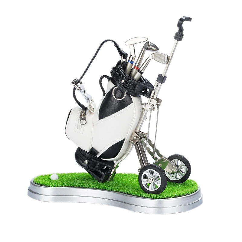 Golf Pens with Golf Bag Holder,Novelty Gifts with 3 Pieces Aluminum Pen Office Desk Golf Bag Pencil Holder