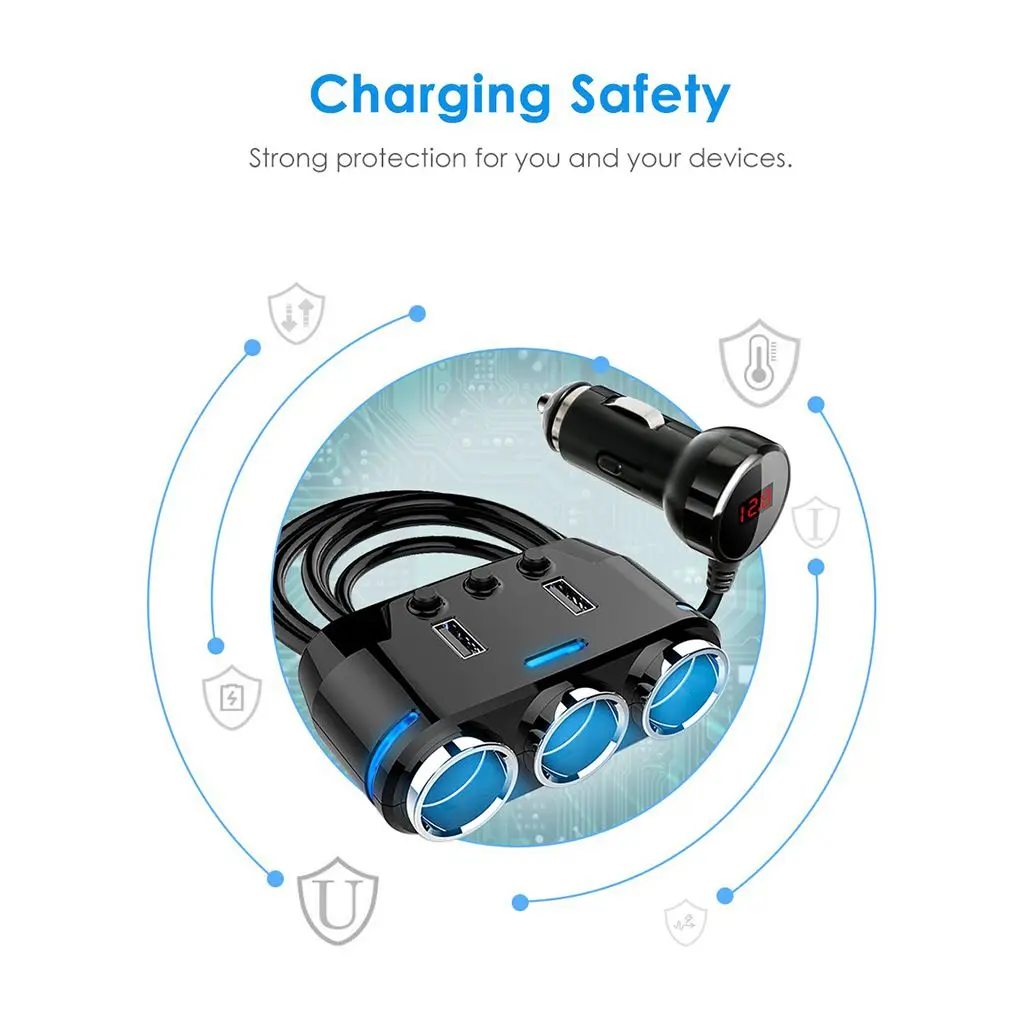 3 Способ автомобильного прикуривателя двойной зарядное устройство USB напряжение обнаружения разъем сплиттер адаптер питания