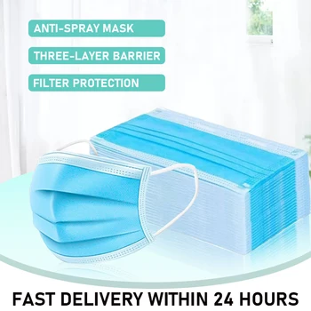 

Mouth Masks 3-Layers Face Mouth Disposable Filter Earloop Dustproof 100PCS 3 Layer Elastic Earloop Masks