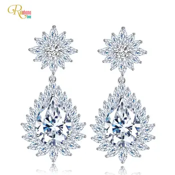 

Rainbamabom Romantic Cute 925Solid Sterling Silver Pear Cut Created Moissanite Gemstone Wedding Engagement Fine Jewelry Earrings