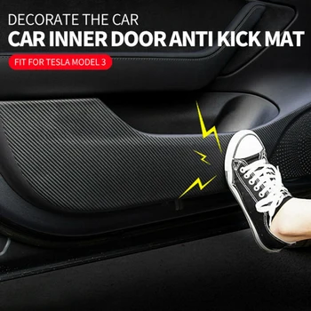 

Inner Anti-kick Mats Door Carbon Fiber Leather Protector For Tesla Model 3 Black Interior