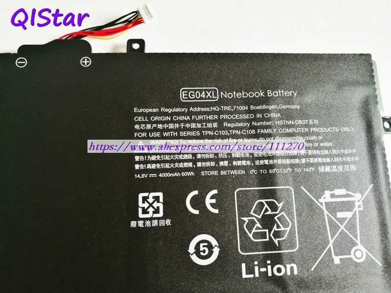 QISTAR 14,8 V 4000 мАч натуральная EG04XL, HSTNN-DB3T Аккумулятор для ноутбука HP Envy 6-1002TX 6-1001TU 6-1002TU Тетрадь компьютер
