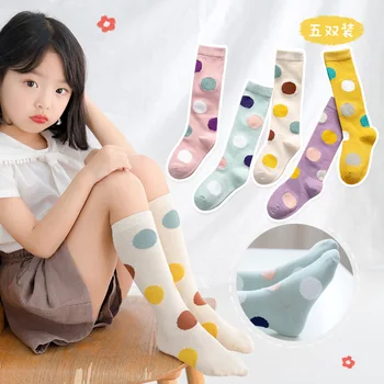 

5 pairs/lot children kids socks polka dots boys girls leg warmer cotton knee high boot socks clothing toddler Korean 1 to 12 yrs