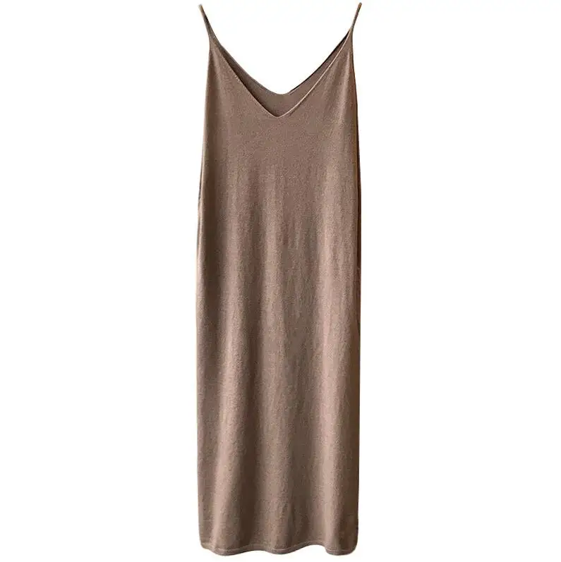 Spring Woman Knitted Tank Tops Casual Clothes Long Camisole Vest Loose Women Home Tank Basic Tops - Цвет: coffee