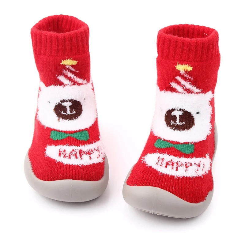 Рождественская Нескользящая хлопковая детская зимняя теплая обувь для малышей и новорожденных домашняя обувь для детей 0-3, 5 лет