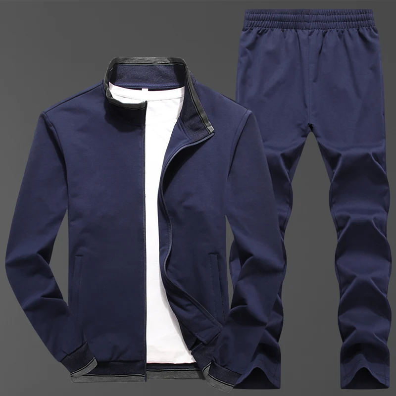 Мужской спортивный комплект для спортзала, спортивные костюмы, мужская хлопковая толстовка, спортивная куртка, штаны, повседневный мужской спортивный костюм, спортивная одежда для фитнеса - Цвет: TZ215 Blue