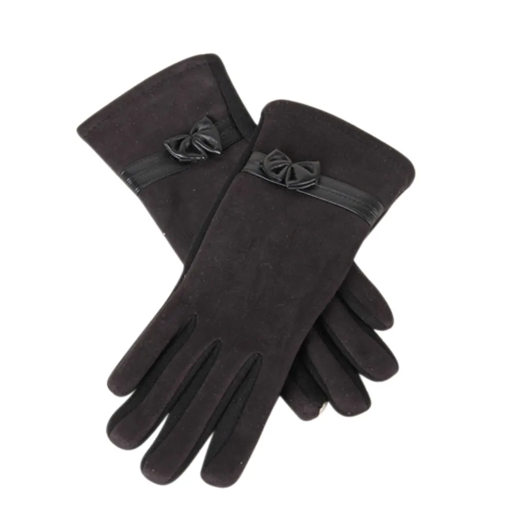 1 пара зимние теплые перчатки с бантиком замшевые перчатки для верховой езды с сенсорным экраном для женщин удобные Invierno Guantes Feminina YH