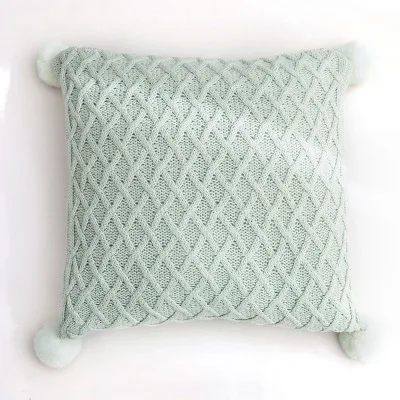 Европейское клетчатое декоративное вязаное одеяло, наволочка для подушки, домашний декор, вязанное одеяло с кисточками для взрослых, s для кровати, дивана, покрывало Koc - Цвет: Green Cushion Cover