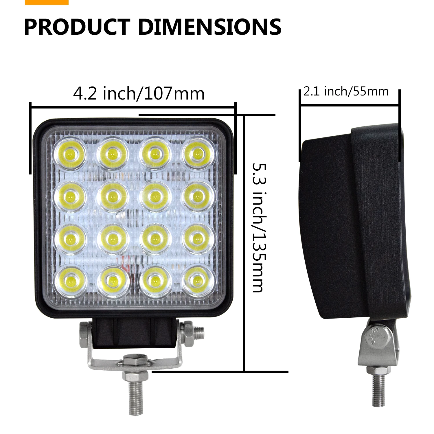 Lot De 2 Phares De Travail LED 16 Leds - Pour Tracteur, Pelleteuse, Remorque, Camion, Off-road, Neufs Sous Emballage