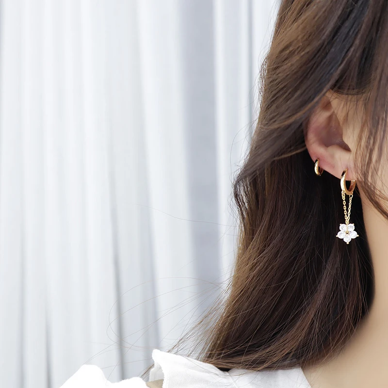 Hot Sale Super Shining Transparent Cubic Crystal CZ Flower Earring for Women AAA Bling Zirconia Drop Shipping Accessories Gfit - Image 2