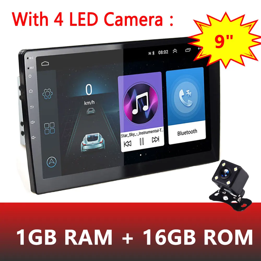 With 4 LED Camera LeeKooLuu Android 2Din gps автомобильное стерео радио 9 ''HD 1080P 2.5D Закаленное стекло зеркало автомобиля MP5 плеер Bluetooth wifi gps FM радио - Цвет: With 4 LED Camera