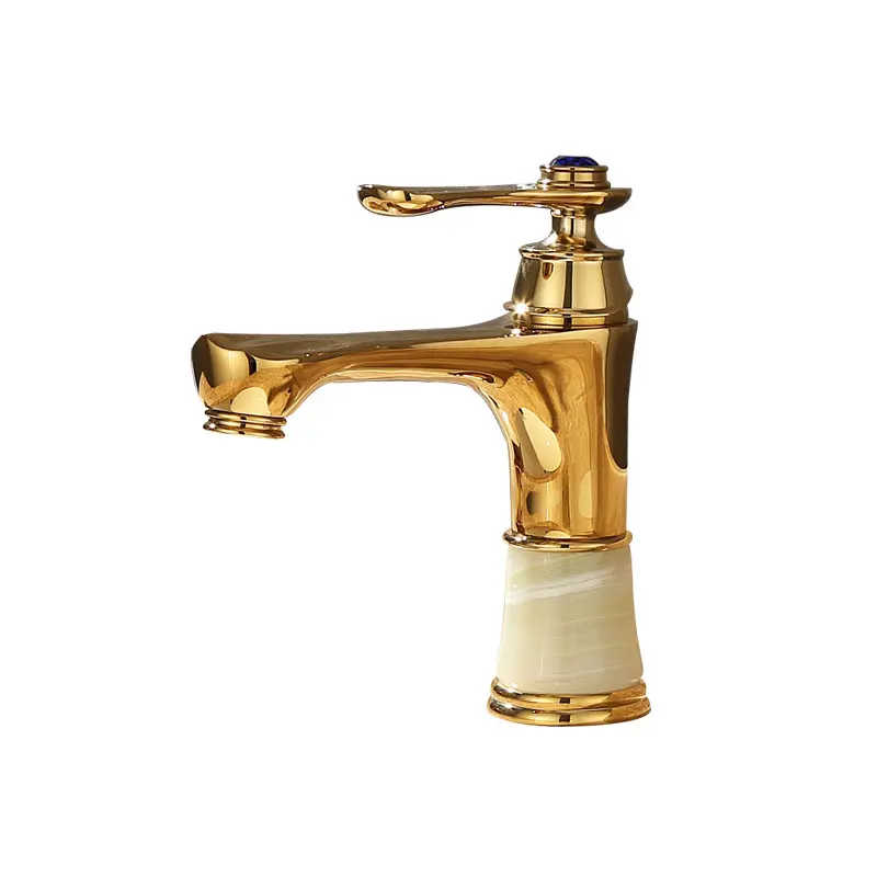 European Style Natural Jade Basin Hot And Cold Water Faucet American Antique Black Ancient Copper Gold Under Counter Basin Gilde