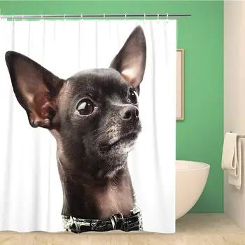 

Bathroom Shower Curtain Brown Adorable Chihuahua Head American Animal Black Breed Camera Polyester Fabric 66x72 inches