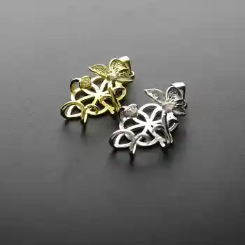 

17x23x5MM Gold Silver Flower Wrapped Solid 925 Sterling Silver Pendant Charm Settings 1431037
