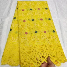 Желтая швейцарская вуаль хлопчатобумажная кружевная ткань дизайн африканская швейцарская вуаль кружева в швейцарском стиле Высококачественные швейцарские сухие Кружева 5 ярдов