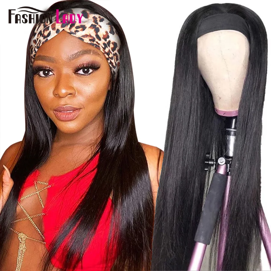 Fashion Lady Headband Wig Human Hair Straight Wave For Black Women 2020 Winter New Arrival Remy Hair Glueless Full Machine Wigs