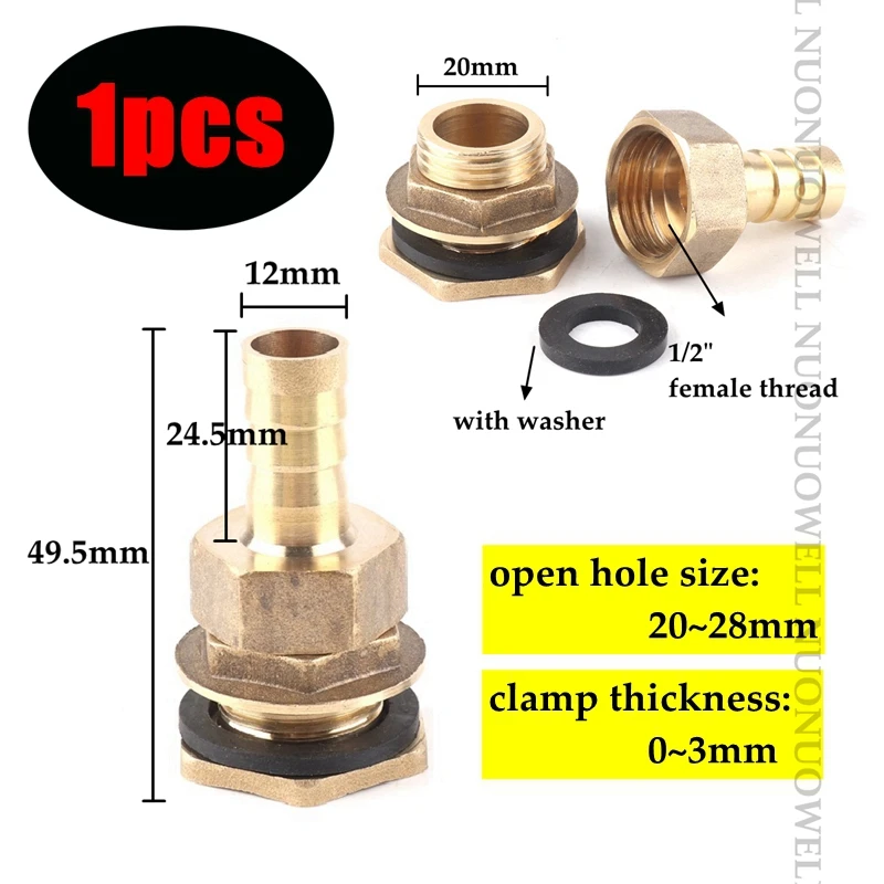1pcs 1/2" Thread Fish Tank Adapter And Pagoda Connector Swivel Fitting Water Tank Copper Adapter Irrigation Water Hose Connector 