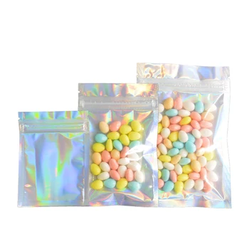

100pcs/lot Zip Lock Plastic Bag Aluminum Foil Hologram Food Mylar bags Smell Water Proof Zipper Reclosable Pouches