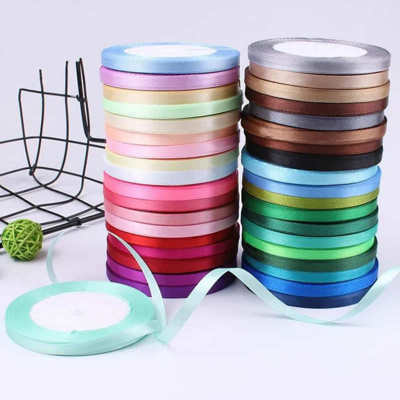 Cintas de satén para boda, cumpleaños, fiesta, regalo, envoltura, Navidad, Festival, suministros, artesanías, bricolaje, 6mm, 25 yardas/rollo