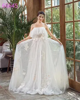 

Beach styles A-line spaghetti strap wedding dress