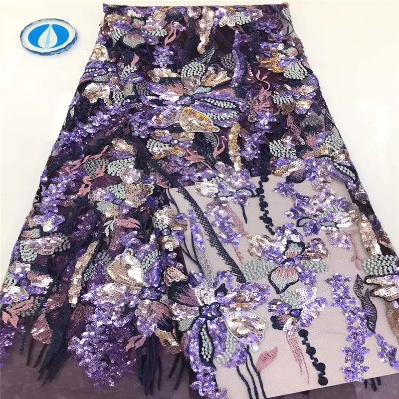 Sequined Embroidered Mesh Tulle Lace Fabric 2020 New Design Evening Dress Net Fabrics French African Sequins Purple | Дом и сад