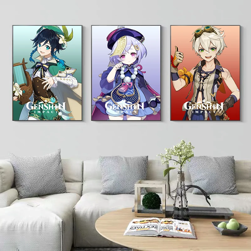Genshin arte imprime cartazes anime arte da parede pintura em tela  acessórios sala de jogos fotos sala de aula decoração frete grátis