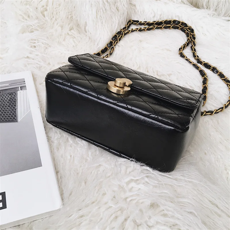 

2019 New Style Oil Wax Leather Stereo Rhombus Square Sling Bag Small Lock Shoulder Oblique WOMEN'S Bag