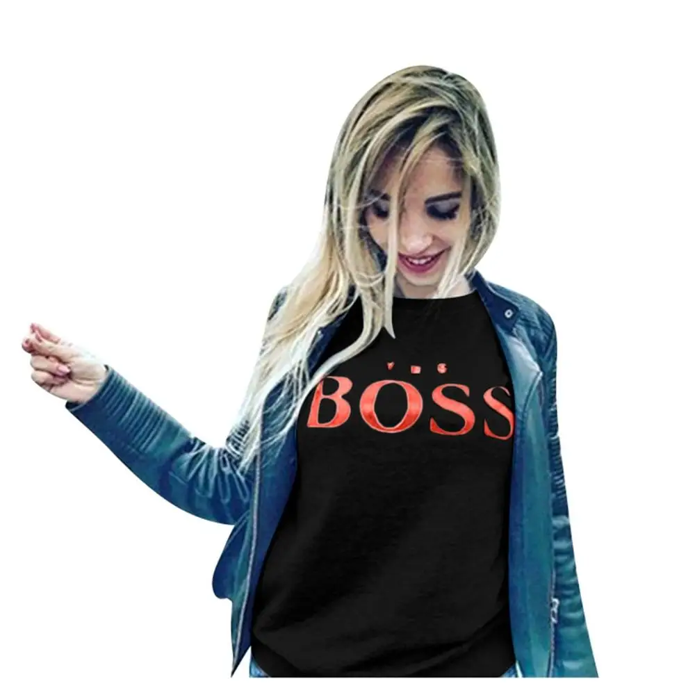 Women Sweatshirt Women Fall Yes Boss Letter Printed Hoodie Sweatshirt Ladies Long Sleeve Pullover Jumper Sudadera Mujer
