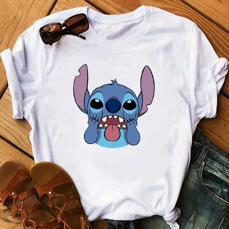 Женская модная футболка Lilo Stitch Harajuku милые футболки с милым мультяшным принтом женская Повседневная футболка милые повседневные топы