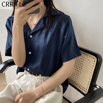 

Casual Solid Short Sleeve Blouse Women Summer Notched Loose Shirt Top 2020 New CRRIFLZ