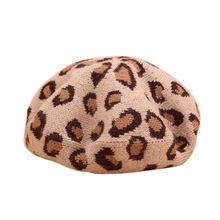 Весенний и зимний теплый берет женский Ретро Леопардовый кроличий мех вязаная шапка в стиле художника шляпа тыквы дамы