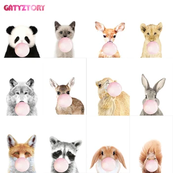 

GATYZTORY 40x50cm painting by numbers with frame for adults blowing bubbles animals paint by numbers on canvas art oil HandPaint