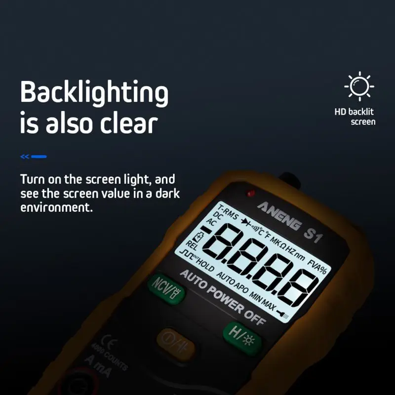 S1 Цифровой мультиметр автоматический диапазон True RMS NCV с ЖК-подсветкой фонарик 4000 отсчетов удержания данных