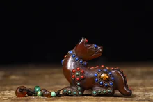 

Home Decor 3"Tibet temple Old Natural agate Filigree Gem Dzi Bead Turn head beast Lucky Dog Pendant Amulet Town House Exorcism