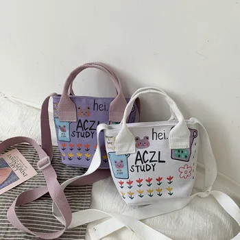 

Canvas mini bag girl fashion new cartoon cute shoulder bag bucket bag personality graffiti portable messenger bag for women