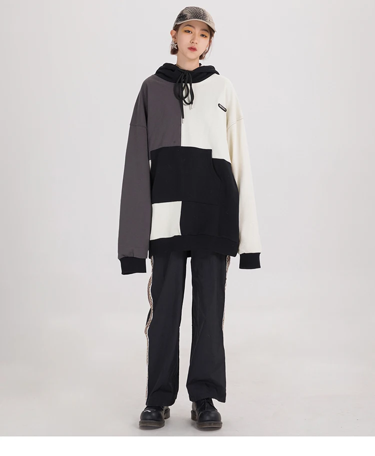 LENSTID весенний мужской хип-хоп цветной лоскутный пуловер с капюшоном японский Harajuku уличный сверхразмерный модный свитер