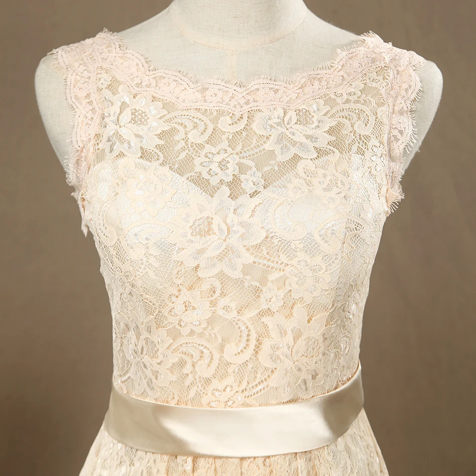 Кружевное свадебное платье цвета шампанского до колена с поясом vestidos de boda invitada для свадебной вечеринки