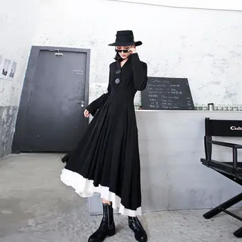 

Irregular High Waist Dress Women Fashion Pleated Elegant Small Fresh 2020 Spring Patchwork Casual Long Dress DMY2401