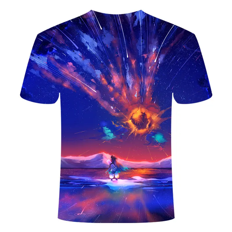 Blue Flaming tshirt Men/Women t shirt 3d t-shirt Casual Tops Anime Streawear Short Sleeve Tshirt Asian Plus-Size men's clothing - Цвет: TX066