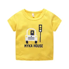 Новинка года; сезон лето; стильное детское платье; топы с короткими рукавами в Корейском стиле для мальчиков; Чистый хлопок; круглый вырез; принт с героями мультфильмов