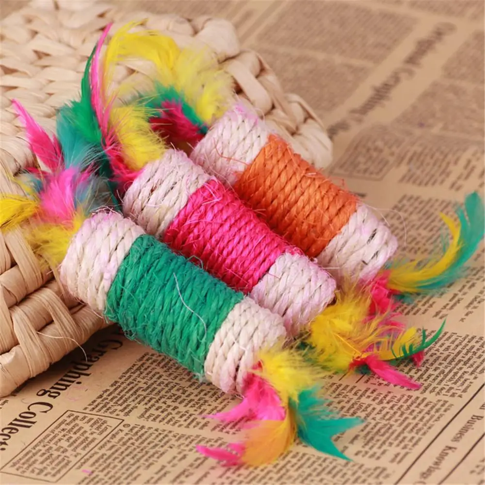 

Colorful Feather Sisal Stick Kitten Chew Molar Toy Pet Interactive Clean Teeth Remove Tartar Dental Health Cat Teaser Toys