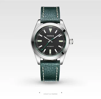 

PARNIS 40MM Business Style Men Watch Automatic Movement Green hand Leather Strap
