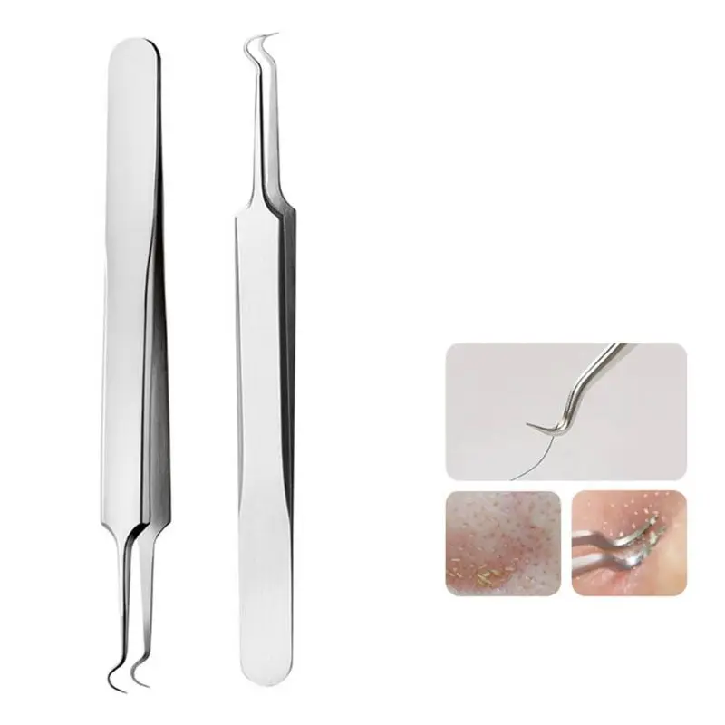 Venta Médico acero inoxidable, espinillas pinzas grano removedor de comedones Nipper curva cabezal curvo limpiador facial acné Clip herramienta de belleza J9jEneZNB