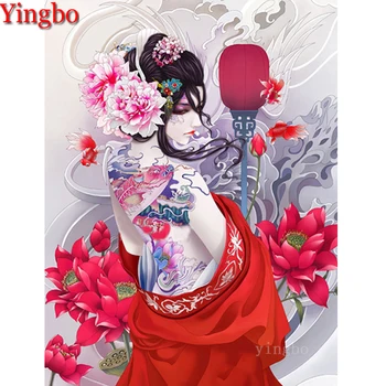 

5D DIY Diamond Painting cross stitch full square round drill Japanese woman tattoo flower diamond embroidery diamond mosaic gift